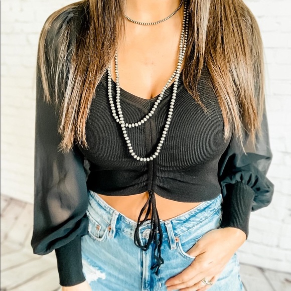 Chiffon Sleeve Crop Top - Picture 2 of 2